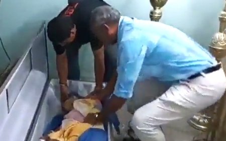 சவப்பெட்டியிலிருந்து சத்தம் - பெட்டியைத் தட்டி உயிருடன் வந்த மூதாட்டி