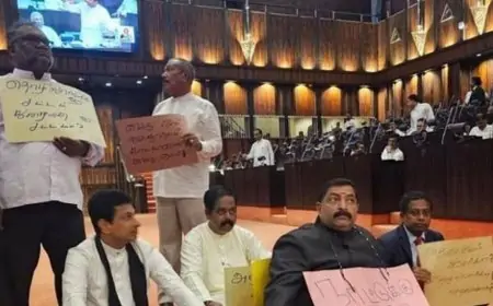 பாராளுமன்றத்தில் போராட்டத்தில் ஈடுபட்ட தமிழ் எம்.பிகள் 