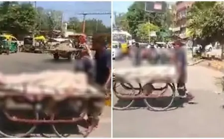 இறந்த மகனின் உடலை தள்ளுவண்டியில் ஏற்றி சென்ற தாய்