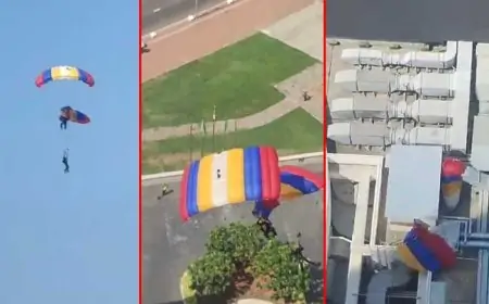 சுதந்திர தின ஒத்திகை; நடுவானில் சிக்கிய பாராசூட்டுகள் 