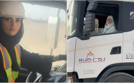 22 சக்கர கனரக வாகனத்தை ஓட்டி அசத்தும் பெண்... எங்கு தெரியுமா?