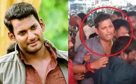 அழகிப் போட்டி நிகழ்ச்சி மேடையில் மயங்கி விழுந்த விஷால்