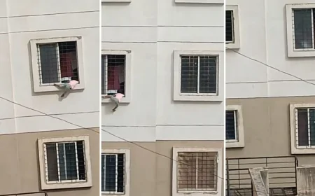 மூன்றாவது மாடி ஜன்னலில் அந்தரத்தில் தொங்கிய குழந்தை... அதிர்ச்சி சம்பவம்