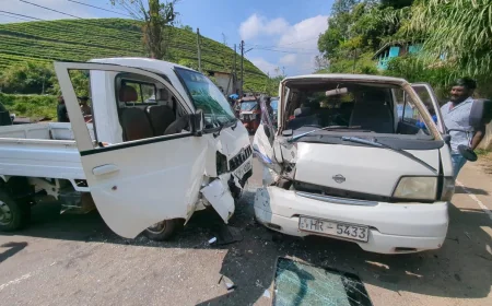 ஹட்டன் – நுவரெலியா பிரதான வீதியில் லொறி – வேன் மோதல்; இருவர் படுகாயம்