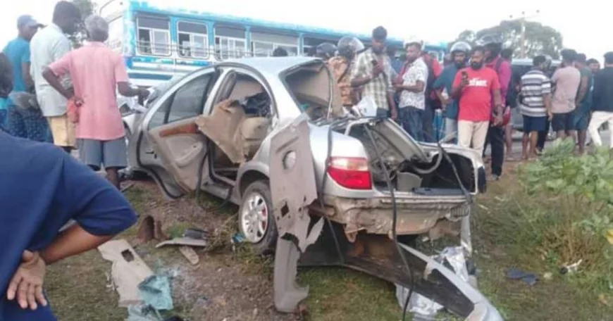 பரந்தன் – முல்லைத்தீவு வீதியில் பஸ்–கார் நேருக்கு நேர் மோதி விபத்து: நால்வர் உயிரிழப்பு