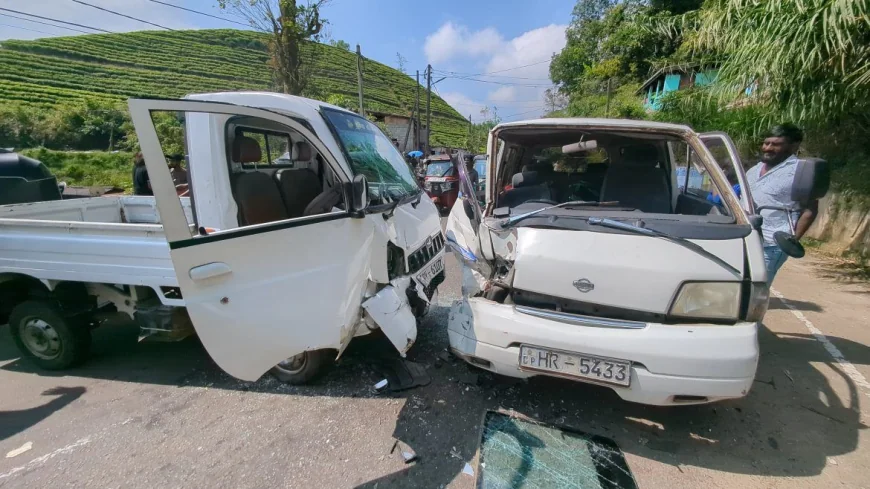 ஹட்டன் – நுவரெலியா பிரதான வீதியில் லொறி – வேன் மோதல்; இருவர் படுகாயம்