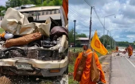 11 வயது சிறுவன் ஓட்டிய கெப் ரக வாகனம் பௌத்தத் துறவிகள் ஊர்வலத்தில் புகுந்து விபத்து; 8 துறவிகள் உயிரிழப்பு!