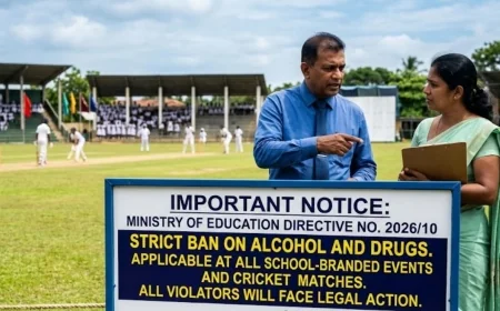 பாடசாலை கிரிக்கெட் போட்டி உள்ளிட்ட அனைத்து நிகழ்வுகளிலும் மதுபானம் மற்றும் போதைப்பொருள் பயன்பாட்டிற்கு தடை